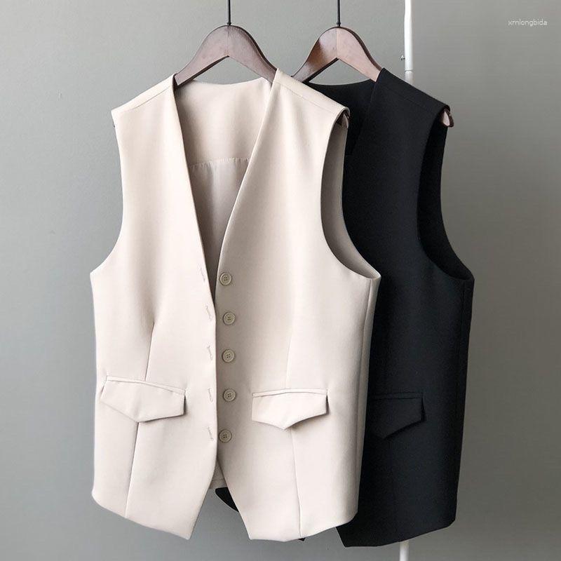 Women's Vests V-Neck Vest Women Sleeveless Blazer Female Slim Short Buttons Summer Women's Clothing Thin Loose Waistcoat-image-898530122