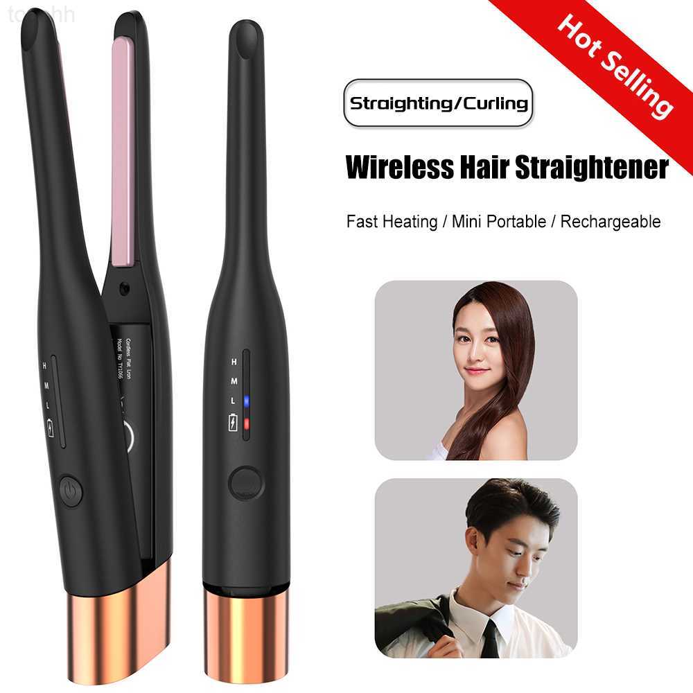 Hair Curlers Straighteners Wireless Electric Hair Straightener Rechargeable Instant Heating Curling Iron Flat Iron Hair Straighting Splint Curler-image-902900946