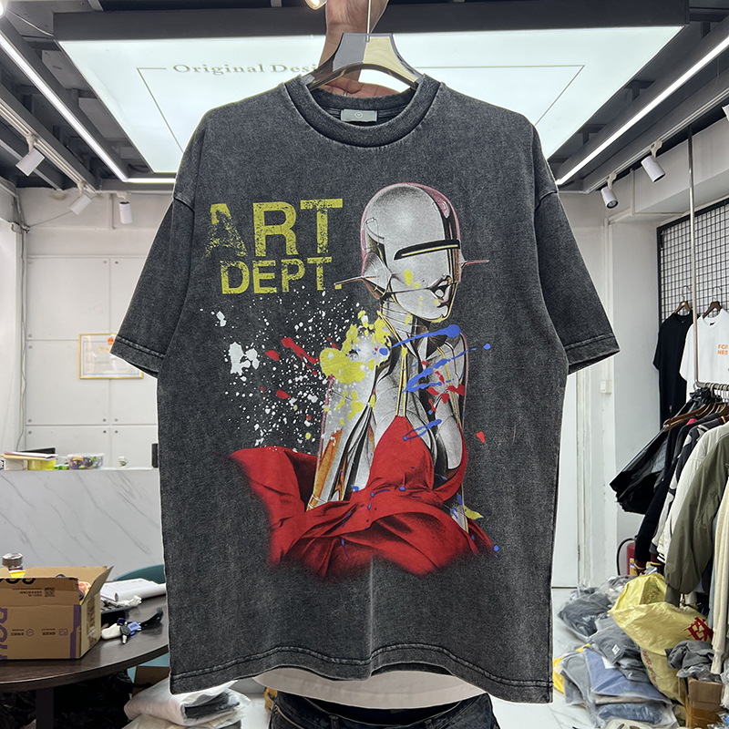 

Cartoon Portrait Printing T-Shirt Men's Plus Tees Women Quality Vintage Washed T Shirt Tops Tee