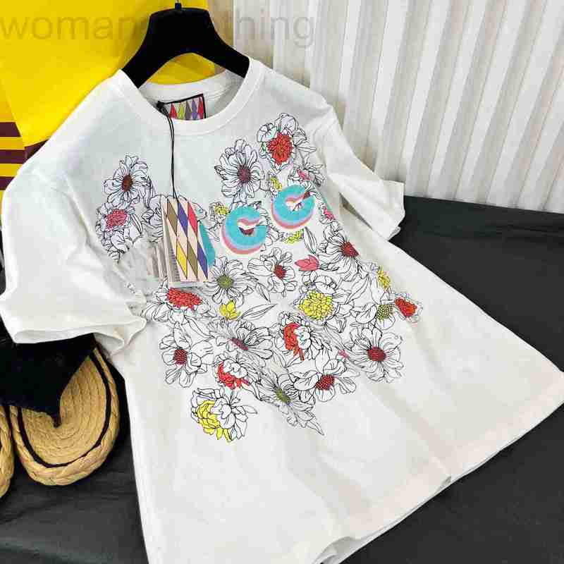 

Women' T-Shirt Designer flower printing short-sleeved half-sleeved T-shirt for women NKFK, White2