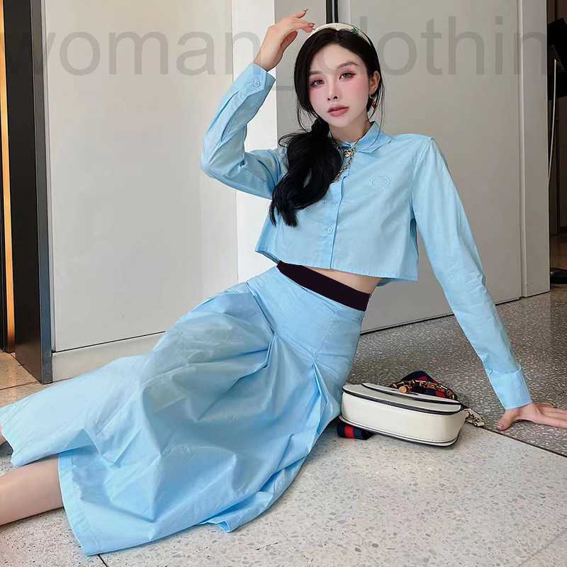 

designer Fashion Letters Embroidery Shirts Skirts Blue Style Lady Tee Dresses 3 Sizes Personality Tracksuit Set 9O63