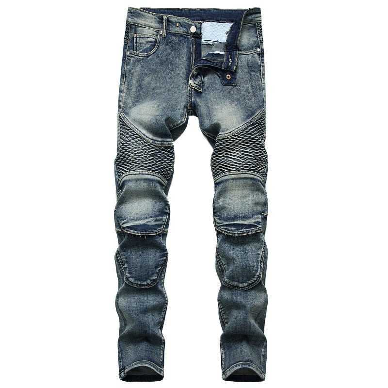 

Men's Jeans Denim Designer MOTO BIKE Straight Motorcycle for Size 42 Autumn Spring Punk Rock Streetwear Riding Knee Guard Pants Y2303, 6508retro
