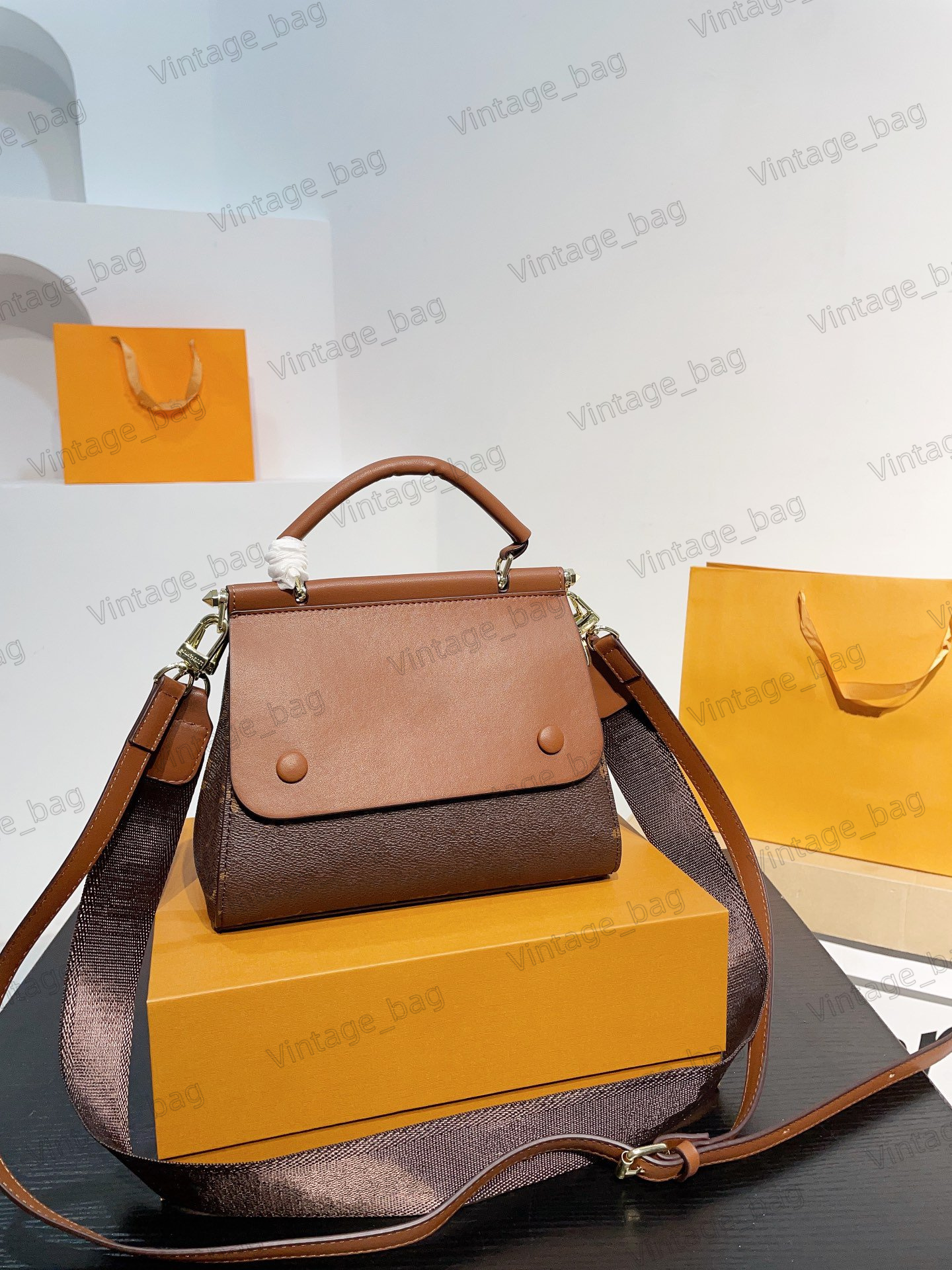 

Women Shoulder Bag Top Handle Leather Letter Monograms Embossed Handbag Crossbody Detachable Strap Luxurys Ladder-shaped Purse Wallet
