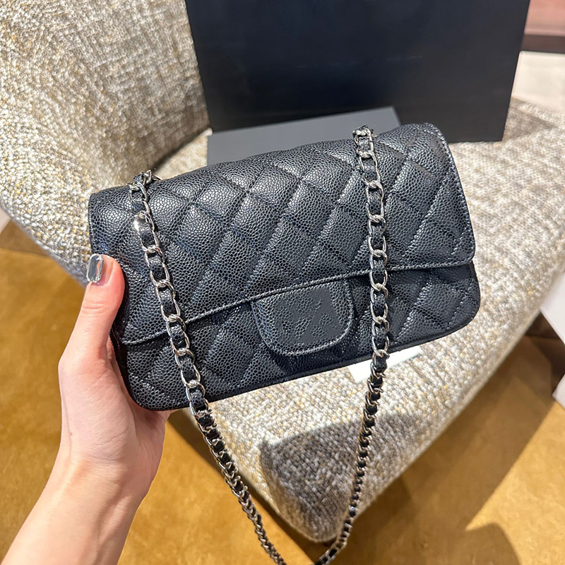 

20cm Classic Mini Flap Rectangle Quilted Bags Caviar Leather Calfskin Gold/Silver Metal Hardware Matelasse Chain Crossbody Shoulder Handbags For Girls Ladies, Box