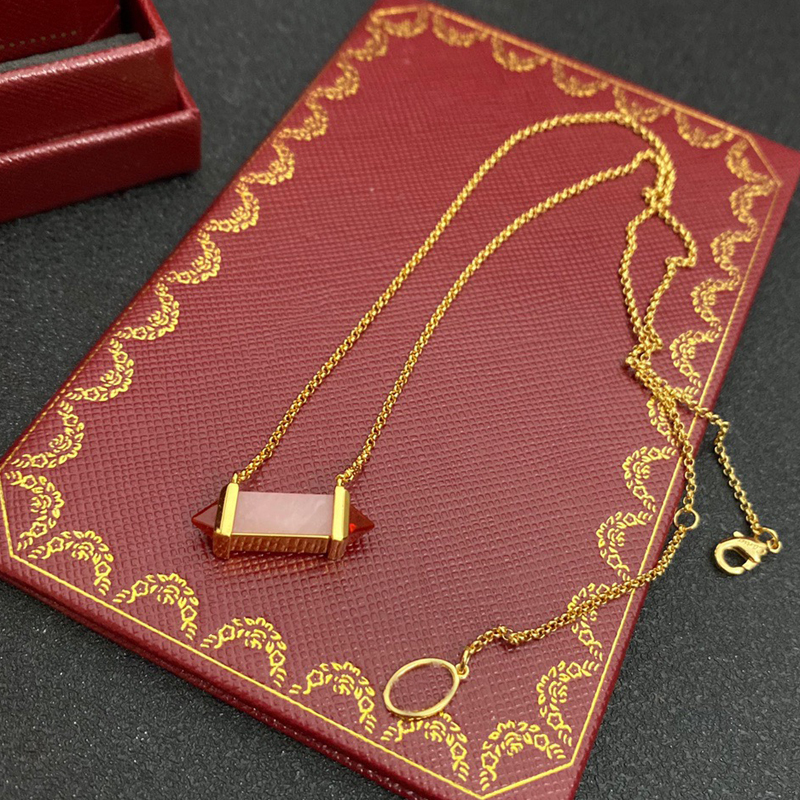 

Luxury Designer Necklace Women New Pink Pendant Necklace Women Stainless Steel Accessories Zircon Green Pink Women Jewelry Gift