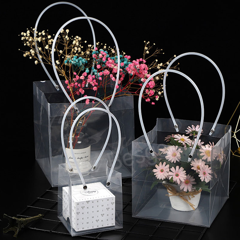 

Clear PVC Gift Bags With Handle Baby Shower Weddings Favor Transparent Gift Wrap Bag Reusable Flower Bouquet Wrapping Bag BH8367 TYJ
