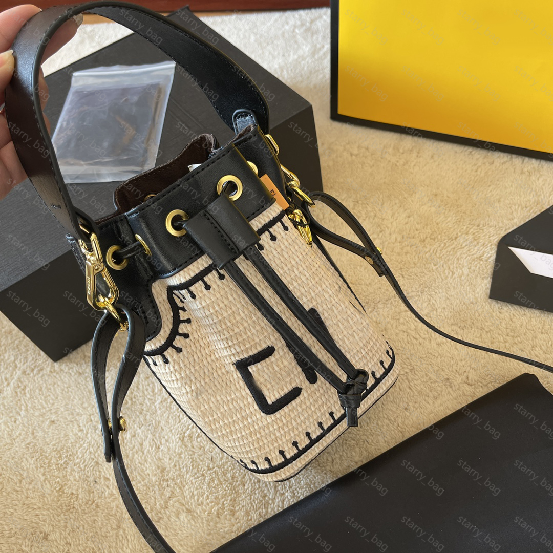 

Straw Bucket Bag Women Designer Bags Luxury Handbags Drawstring Shoulder Bags Letters Crossbody Bag Fend Handbag Purse Cross Body Pink, F1