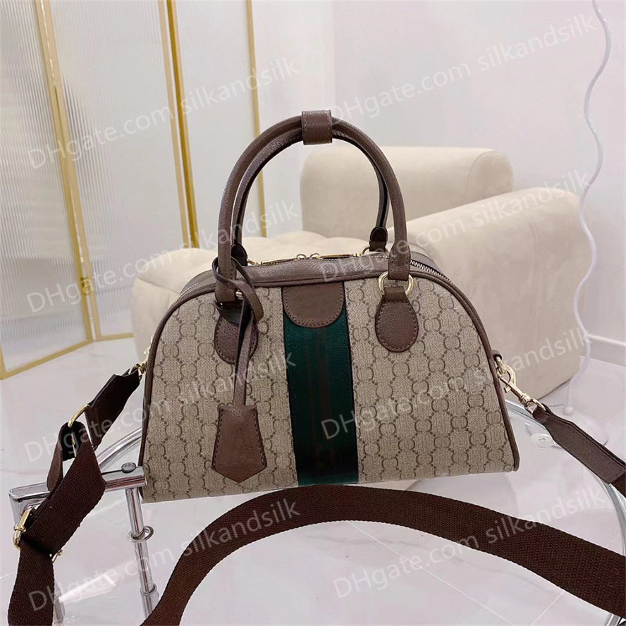 

Designer OPHIDIA Boston Bags Famous SAVOY Totebag Handbag Luxury Ladies Vintage Single Shoulder Bags Europe and America Large Capacity Travel Bags, Brown