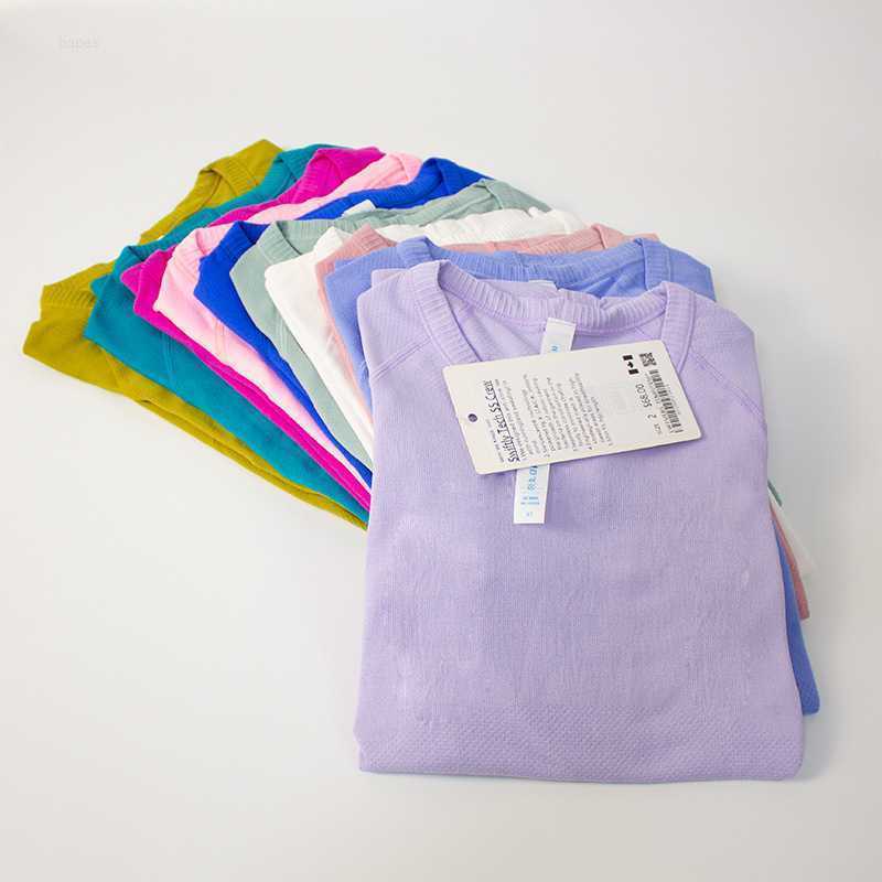 

DesignerLu women sports short sleeved T-shirt quick drying breathable knitting high elasticity gym running yoga short T custom Multiple colors Lu99, Black