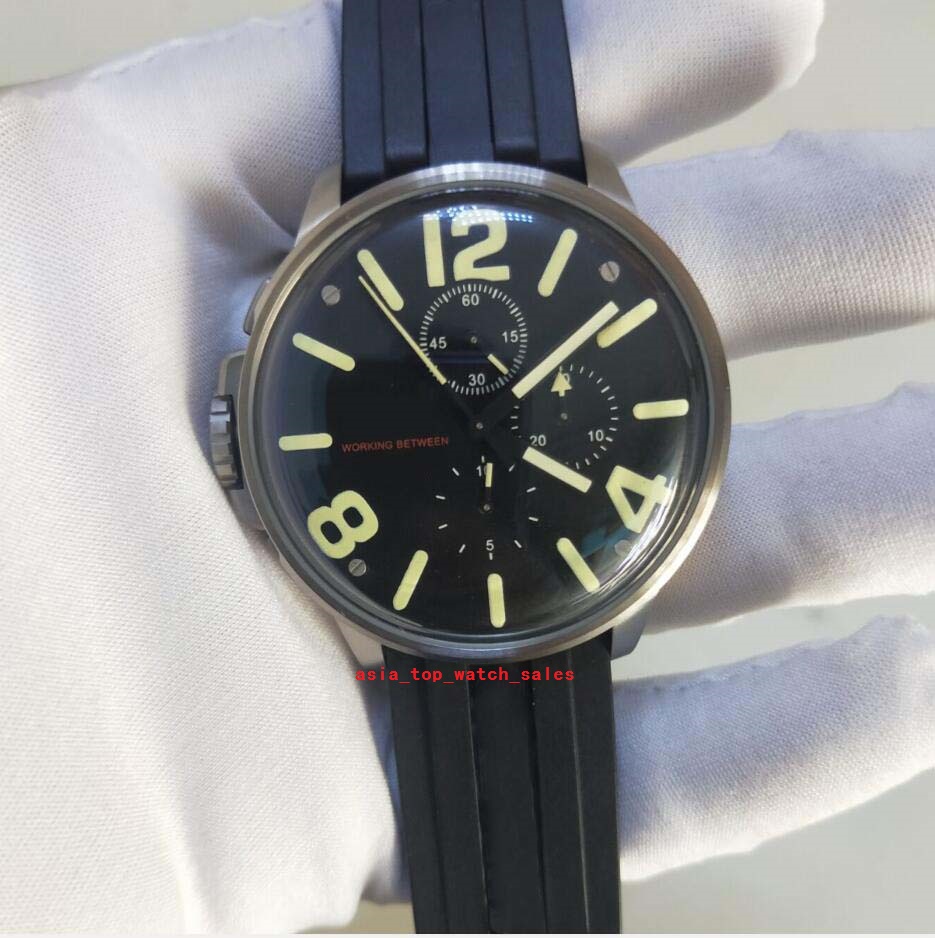 

Super men watches 45mm black dial Sapphire Luminous Japan multi-function Quartz movement Chronograph 316 L steel case Premium rubber strap 8111-A Men's Wristwatches