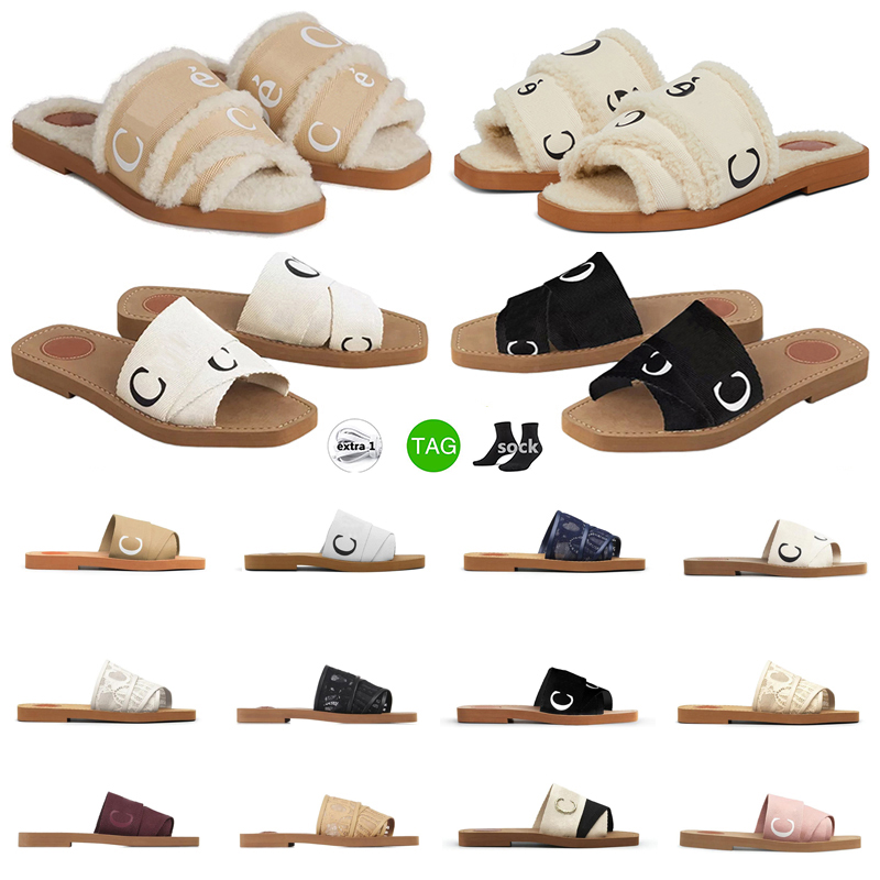 

2023 Designer Woody slipper sandals for women beige white black womens slide slides sandal shoe pink lace Lettering Fabric canvas slippers womens summer outdoor, #7