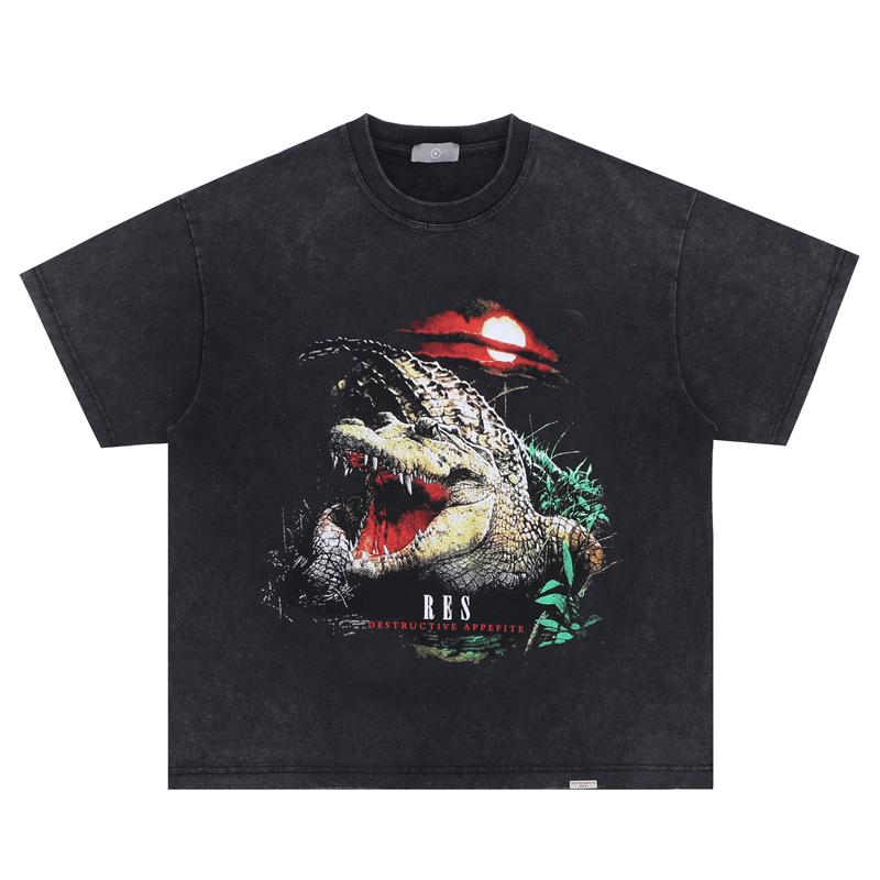 

23ss Summer t shirt Washed Tee Men Women Plus Size Casual Retro High Street Cotton Tshirt 914, Washed black