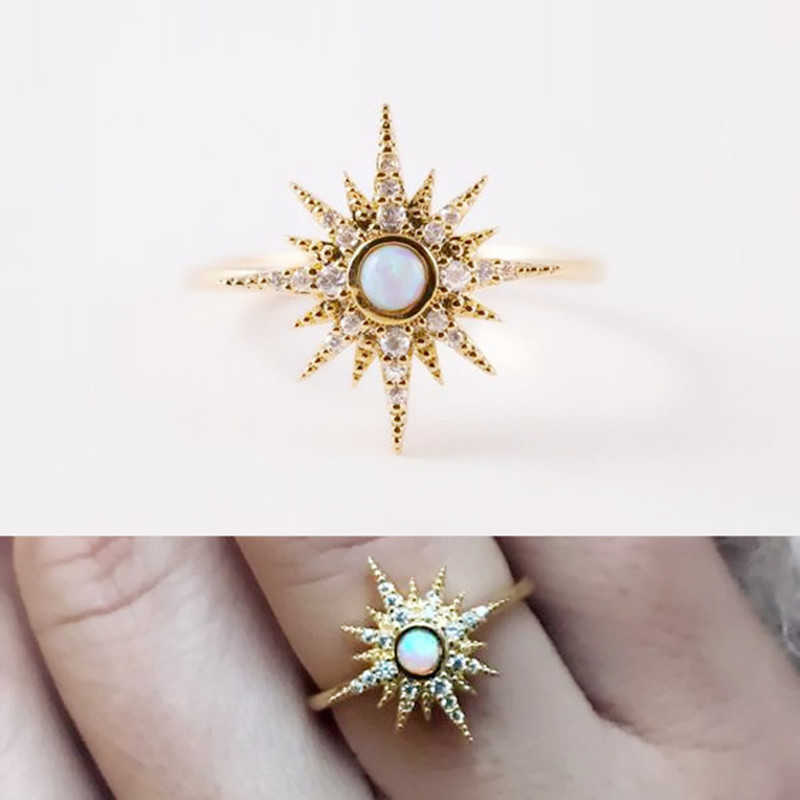 

Cluster Rings New Design Valentine Gift Sun Burst North Star Charm Rings Pave Clear Cz Opal Delicate Minimal Fashion Women Lady Jewelry G230228
