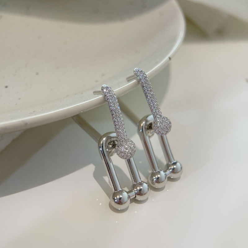 

top quality 925 silver hard wear dangle rhinestone earrings for women big size