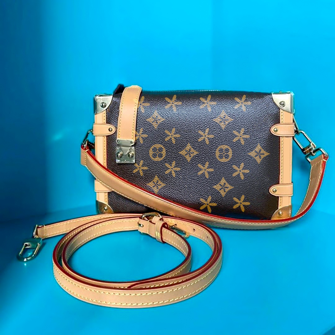

Designer side trunk box hobo crossbody bag M46358 M21741 Luxury louvis Genuine Leather Man wallet tote handbag Womens purse top handle shoulder clutch flower bags, Brown embossed