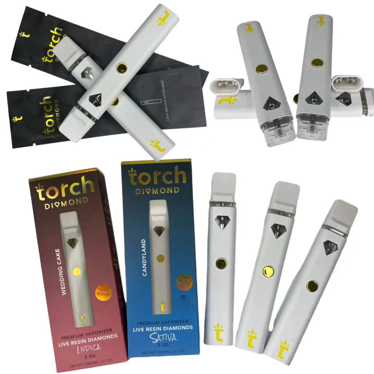 

DisposableTorch Diamonds Vape Pen E Cigarettes 2Ml Ceramic Coil Pod empty 280Mah Rechargeable Battery Vapes For Thick Oil