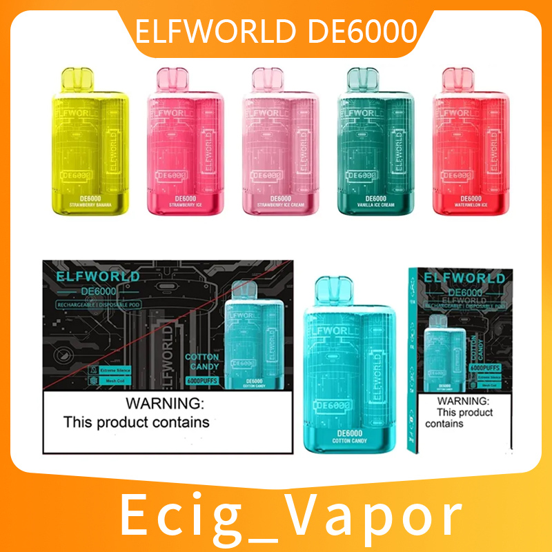 

Original Elfworld DE6000 Puffs Disposable Vape Pod E Cigarette With Rechargeable 550mAh Battery Prefilled 13.5ml Carts 6000 Puff Bar Pen VS lost Mary bm os bc5000