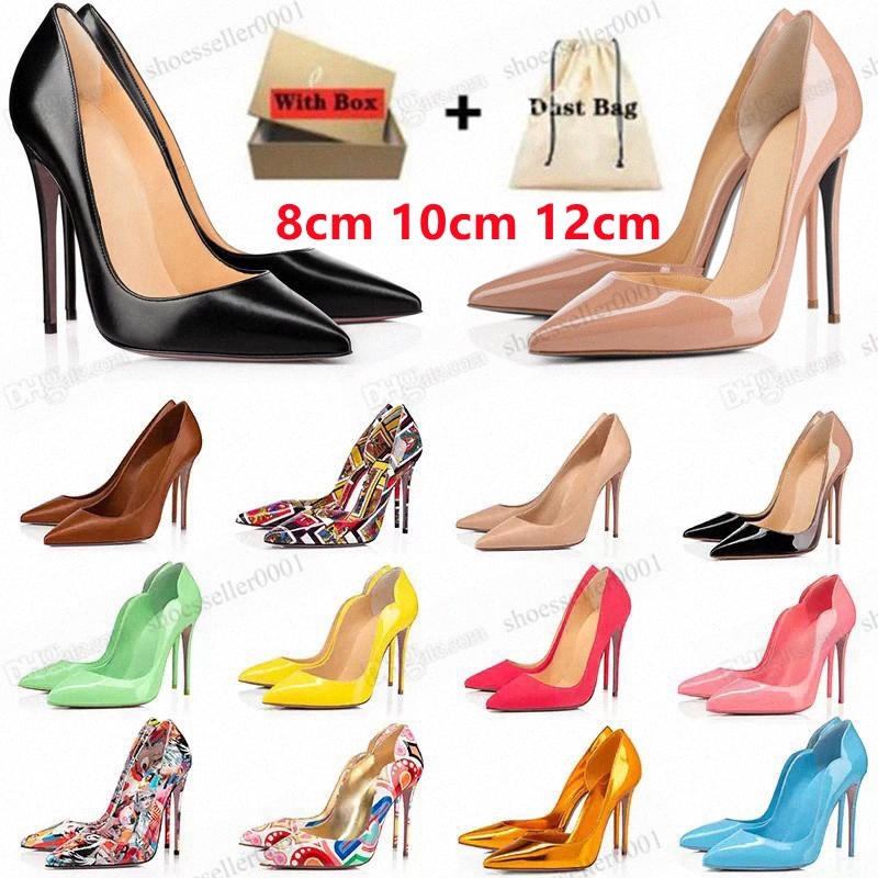 

2023 Designer red bottom high heels dress shoes women luxury Glitter Rivets triple black white Pink Patent leather suede rubber 8cm 10cm 12 cm party womens weddi, 28