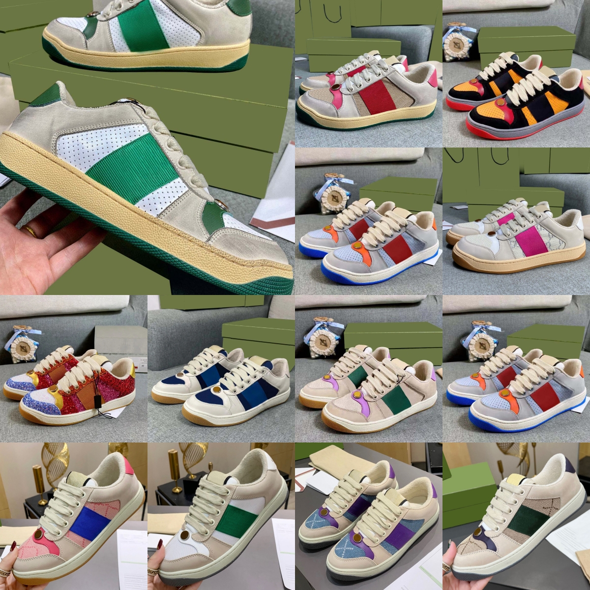 

Womens Mens Luxury Screener Sneakers Designer Casual Shoes Woman Old Plate-forme fashion High-end New Vintage Upscale Cowhide Platform Color Mix Shoes, 13