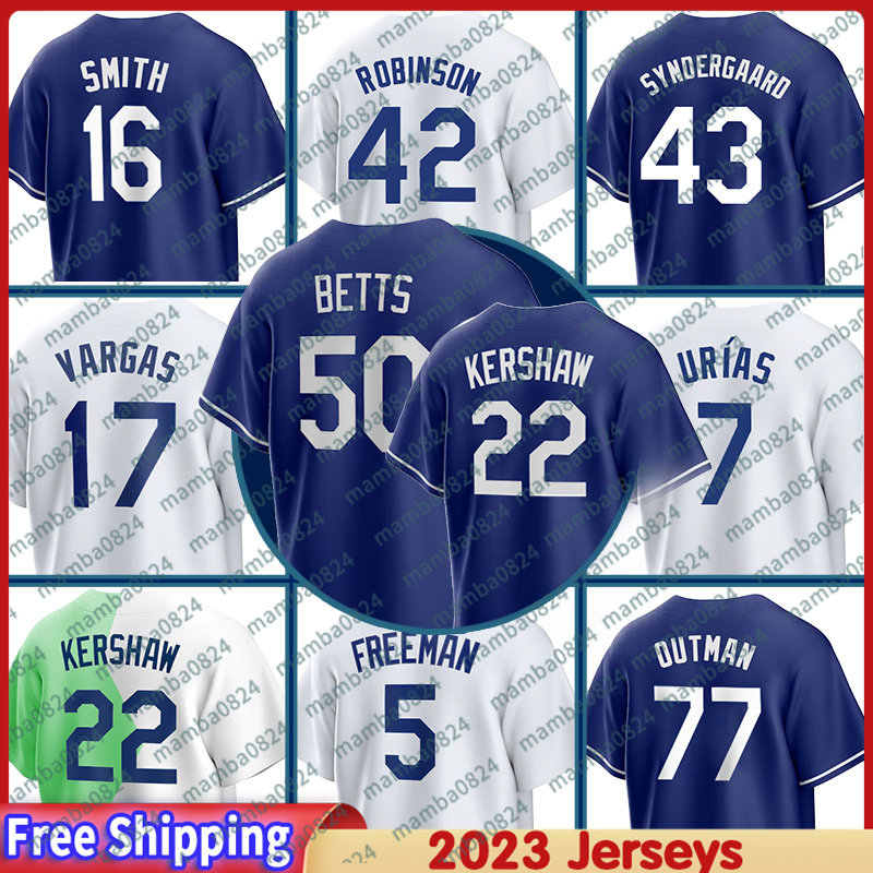 

22 Clayton Kershaw Baseball Jerseys Jackie Robinson Mookie Betts Freddie Freeman Martinez Miguel Vargas Noah Syndergaard DodGErS Outman Julio Urias Jorbit Vivas, Men(dao qi )