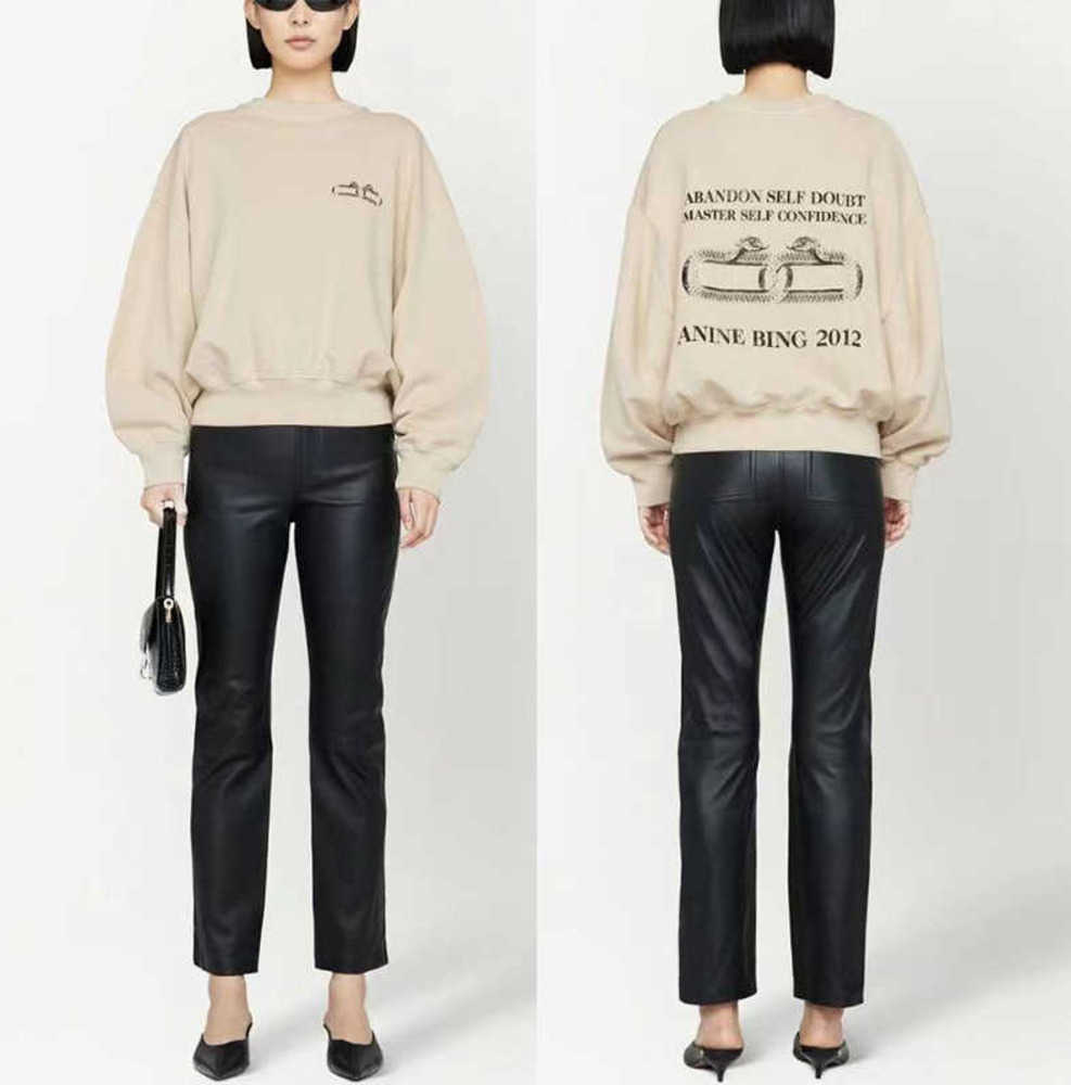 

Anine Bing Women Designer Pullover Sweatshirt Snake Letter Loop Button Print Fleece Hoodie Round Neck Sweater Motion current 32ess, Sand