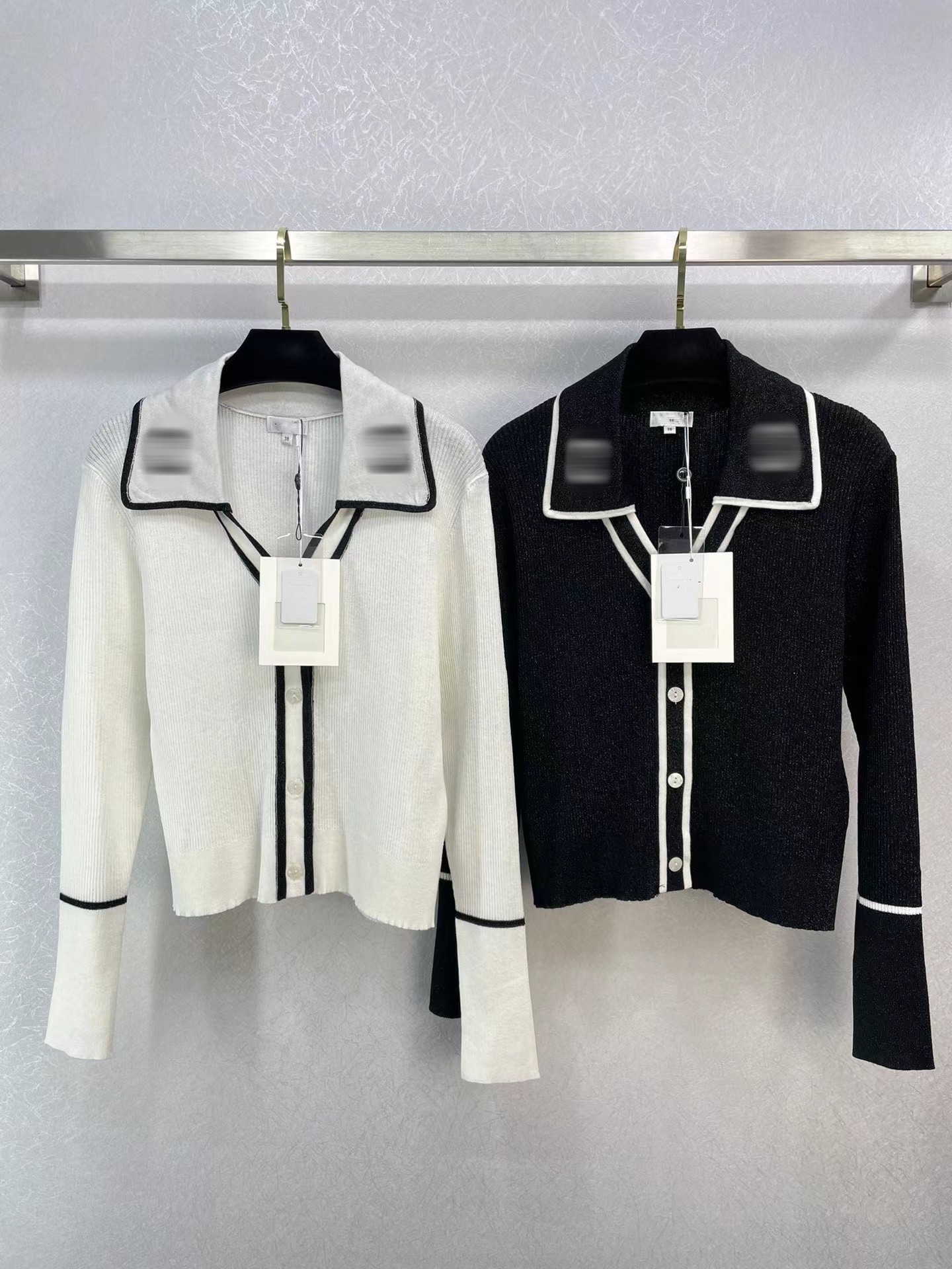

2023 Spring Summer Milan Runway Sweater Lapel Neck Long Sleeve High End Jacquard Cardigan Women' Designer Sweater 0301-4, Black