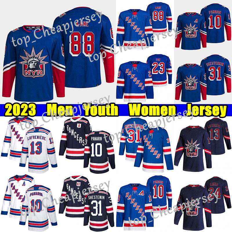 

#88 Patrick Kane New York Reverse Retro hockey jersey 10 Artemi Panarin Rangers#23 Adam Fox 31 Igor Shesterkin Mika Zibanejad K'Andre Miller Vladimir Tarasenko jerseys, Blue men+patch