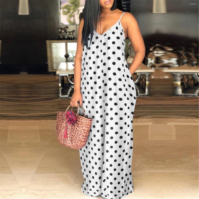 

Casual Dresses Women' Dress With Floral Pattern Dots Print Y2k Elegant Long For Women Summer Pocket Sundresses Woman Clothes, White