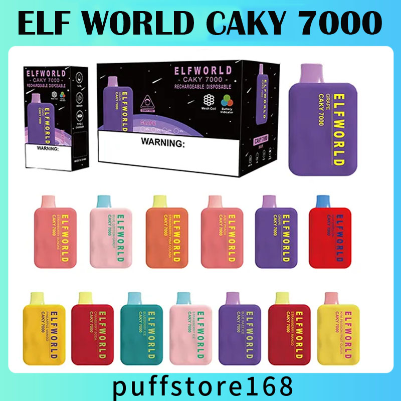 

Original ELF WORLD Caky 7000 Puffs Electronic Cigarette Vape Pen Disposables ELFWORLD 13ml With 750mah Rechargeable Battery Type C Mesh Coil 13 Flavors Available