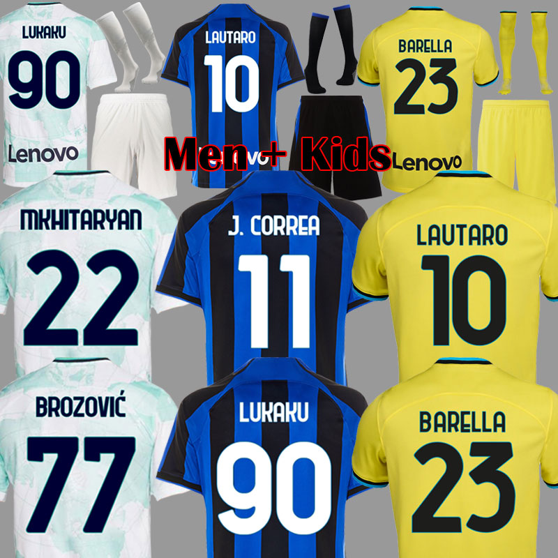 

2022 2023 LUKAKU Soccer Jerseys BARELLA INTERS DZEKO MILANS LAUTARO VIDAL J. CORREA 22 23 football shirt CALHANOGLU GAGLIARDINI Men kit Yellow 3rd Kids equpment, Kids home