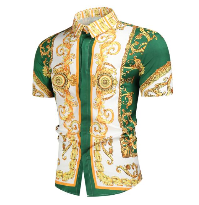 

spring Autumn Baroque Polos Shirts For Men Single Breasted Contrast Color short Sleeve Luxury Social Shirt V-neck Oversized Tops Tees Shirt Homme Clothing, 06