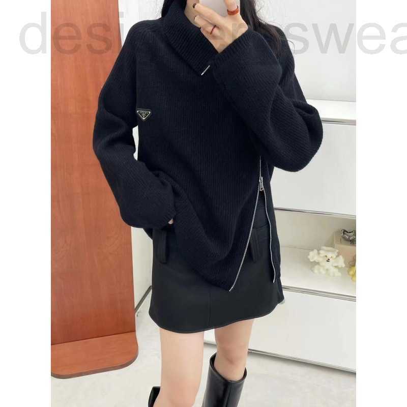 Women's Sweaters designer Autumn and Winter New Fashion Side Zipper Classic Loose Slim Lazy High Neck Knitted Sweater U1BH