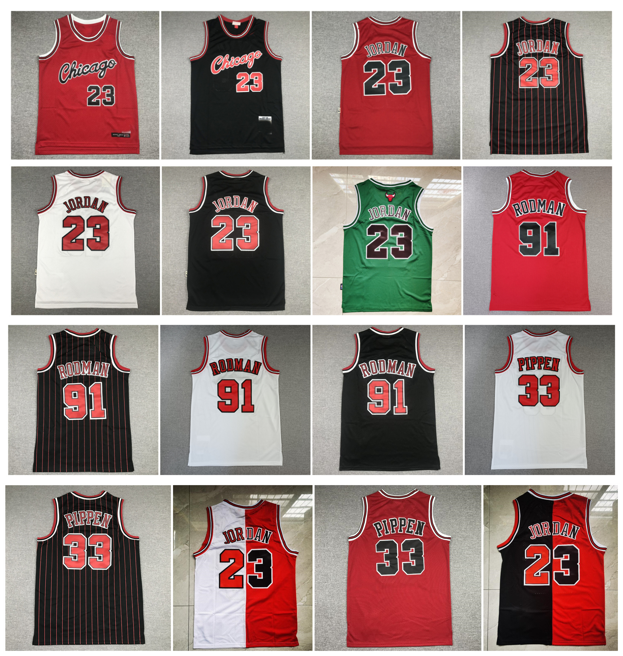 

23 Michael Jor dan Bull Scottie Pippen Basketball Jersey Chicagos Dennis Rodman Mitchell and Ness Throwback Red White Black Size S-XXL, As pic