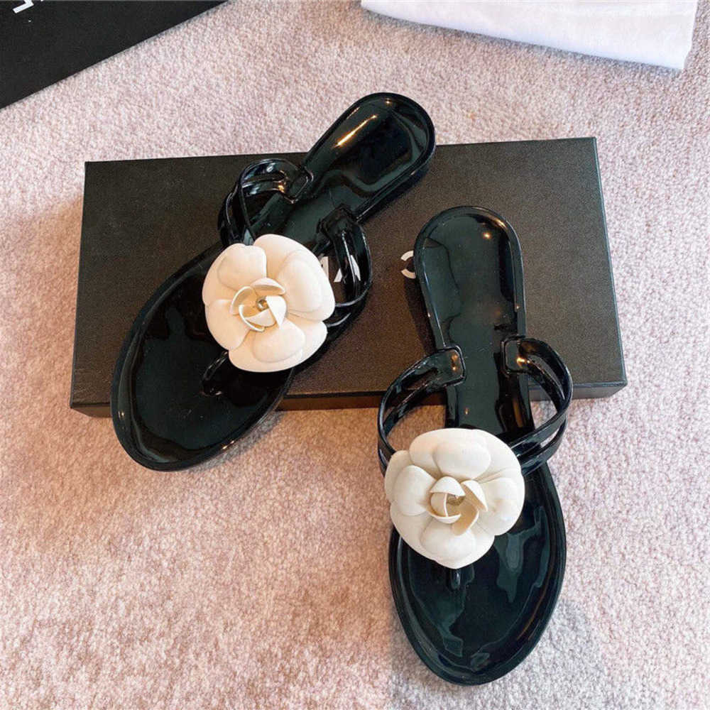 

Designer channel slides Shoes Slippers women for summer wear flat camellia herringbone slippers clip sandals transparent beach shoes, Black