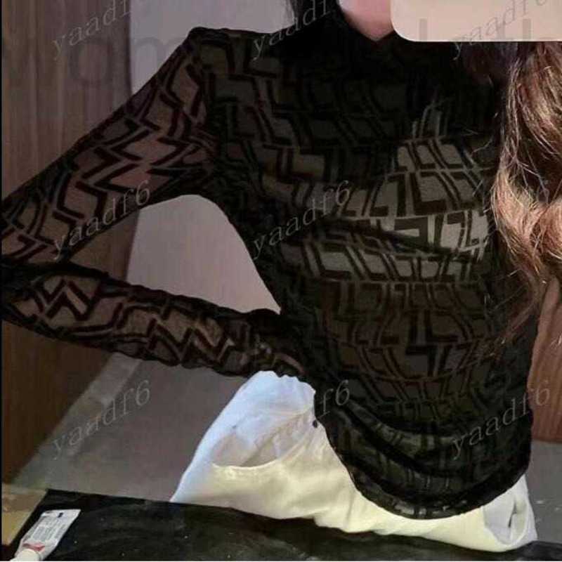 

designer 2022 fashion Women' Knits womens T-shirt autumn high-end lace women' leggings long sleeve round collar luxury 02W7, Black