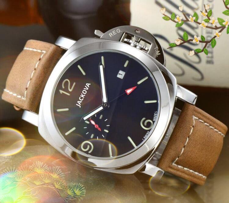 

Lumious mens quartz automatic stopwatch watches rubber leather belt famous sapphire sports big auto date men super bright President Male Wristwatch Montre homme, As pic