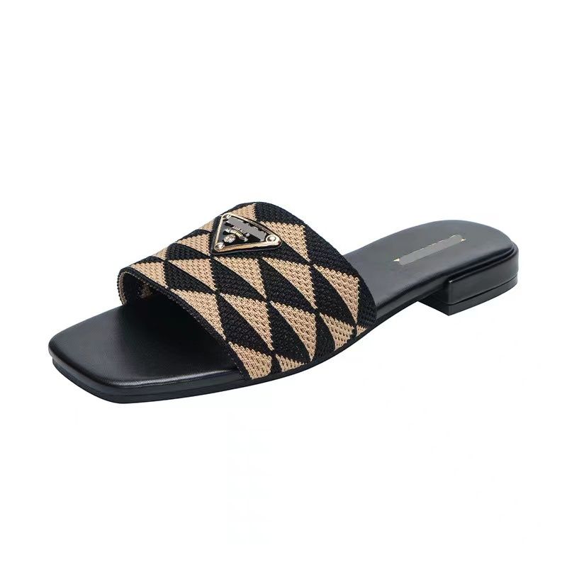 

Embroidered Fabric Slides Slippers Black Beige Multicolor Embroidery Mules Womens Home Flip Flops Casual Sandals Summer Leather Flat Slide Rubber Sole 36-42