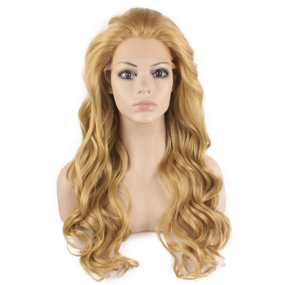 

24" Long Wig Ash Blonde Wavy Natural Heat Resistant Synthetic Hair Lace Front Wig