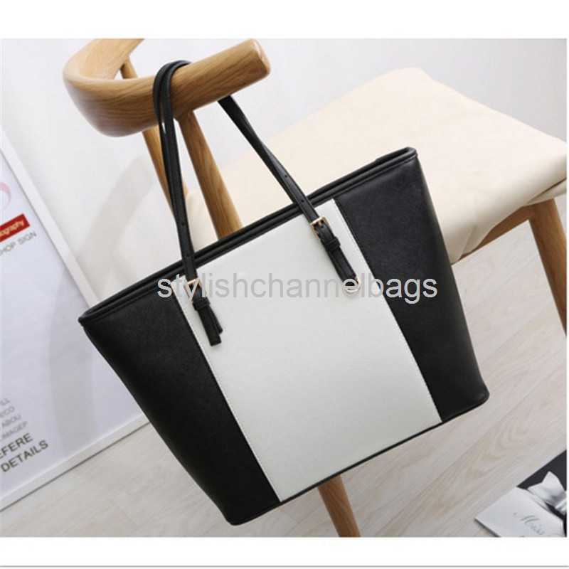 

Totes Bag Fashion Women Leather Handbag Brief Shoulder Bags Black White Large Capacity Luxury Handbags Tote Bags Design Bolsos 0301/23, B-black