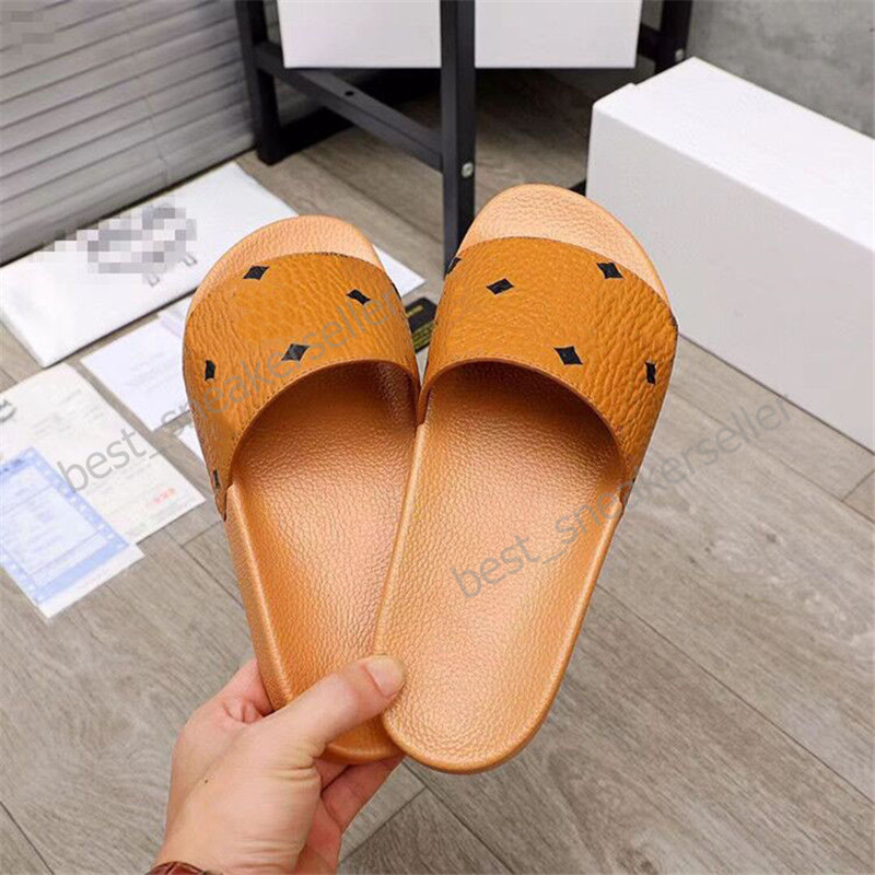 

Men Women Slippers Sandles Classic Brown Flat Home Slipper Bathroom Munich Leather Print Sandals Shoes Woman Flip Flops Luxury Pantoufles Sandales Summer Slides, M01