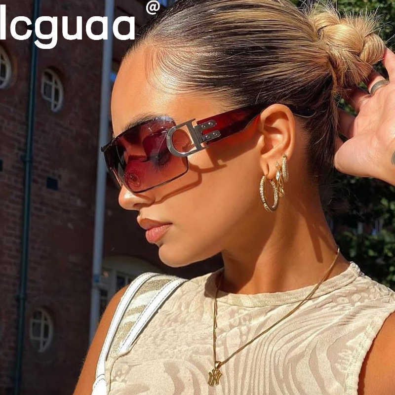 

Sunglasses Oversized Square Y2K Rimless Sunglasses Brand Designer Retro Model Steam Punk Wrap Sunglasses Oculos De Sol FemininoJ230301