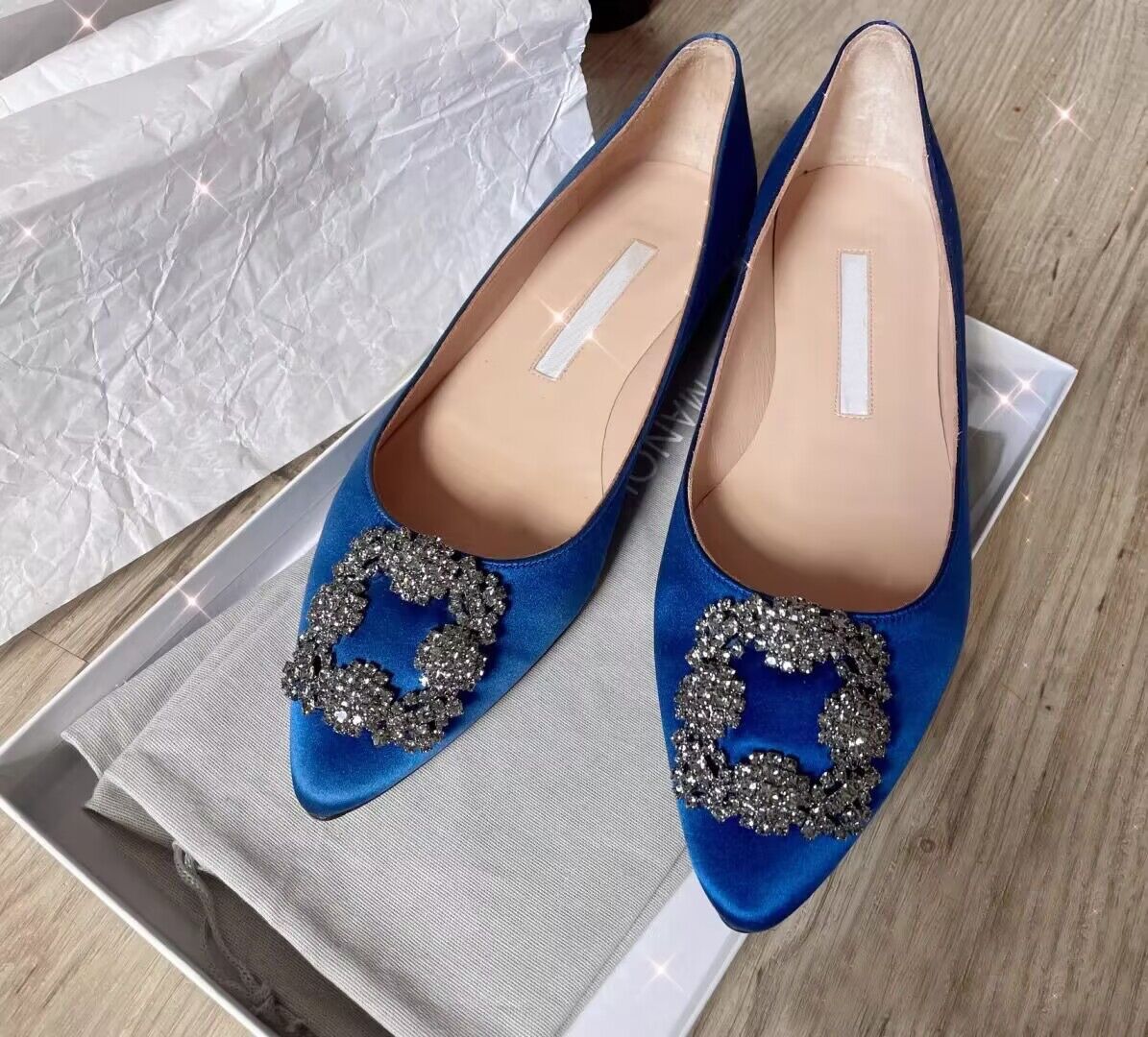 

Luxury Dress Shoes design sandal flat pumps Womens Hangisi Ballet flat Black Satin Jewel Buckle Mules slides slipper slingback shoes wedding party dress Box EU35-42