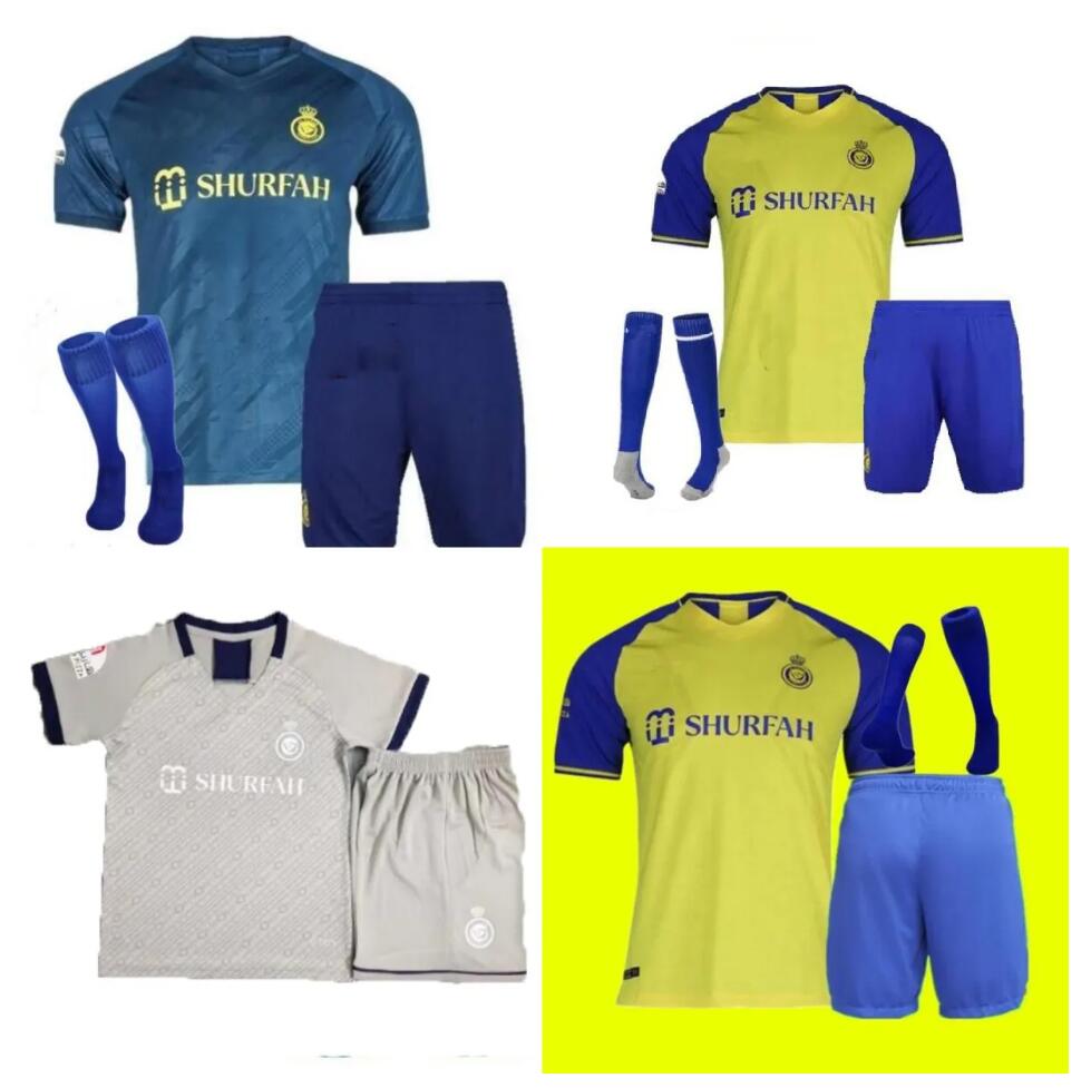 

Al Nassr FC soccer Jerseys Ronaldo 2023 2024 Home yellow away CR7 Gonzalo Martinez Talisca Ghislain Konan Vincent Aboubakar adult kids kit Football shiirt