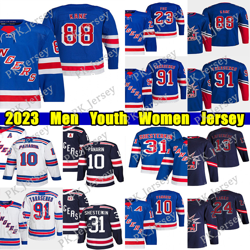 

#88 Patrick Kane Reverse Retro hockey jersey #23 Adam Fox 10 Artemi Panarin 31 Igor Shesterkin Mika Zibanejad Chris Kreider K'Andre Miller Vladimir Tarasenko jerseys, Blue men