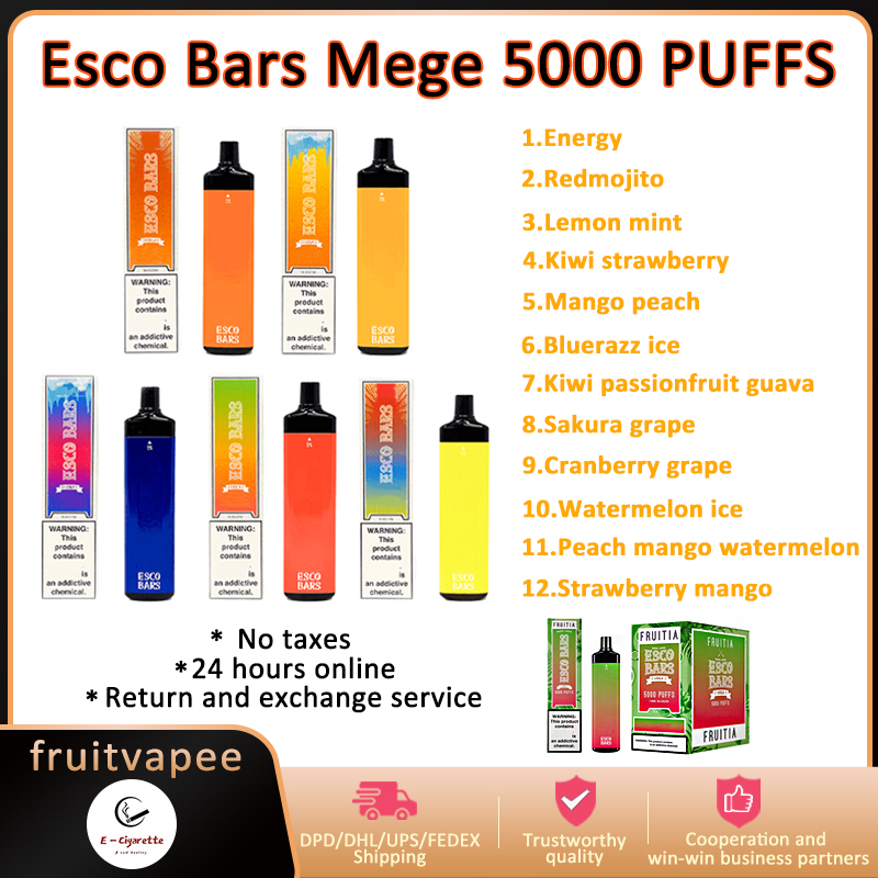 

Esco Bars Mega 5000 Puffs Disposable Vape Pen E Cigarette With Rechargeable 600mAh Battery 14ml Prefilled Pod Mesh Coil Recharge Disposables Kit