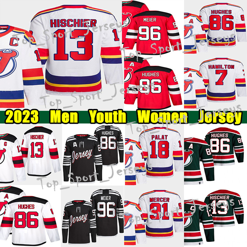 

#86 Jack Hughes Reverse Retro hockey jersey #13 Nico Hischier 7 Dougie Hamilton Ondrej Palat Miles Wood Martin Brodeur Dawson Mercer Jesper Bratt Timo Meier jerseys, White new reverse retro youth