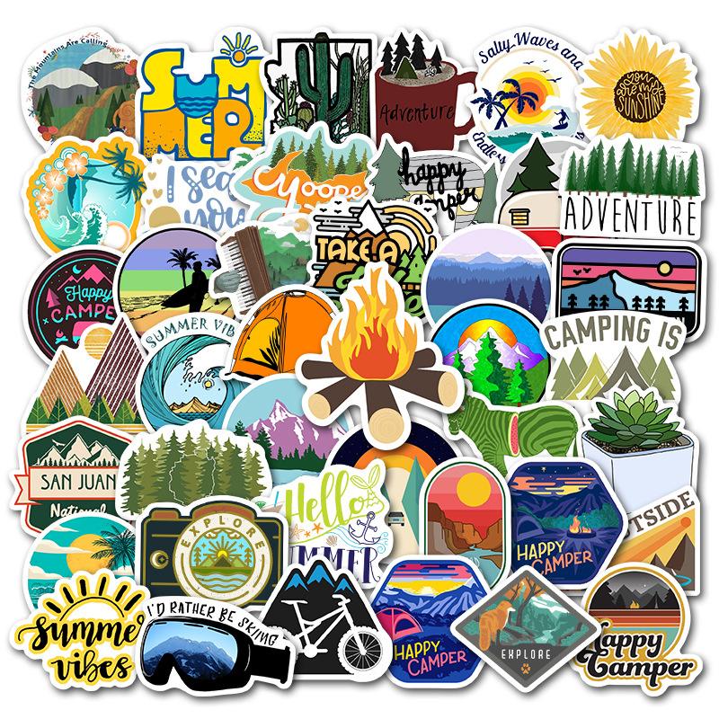 

50Pcs Ooutdoor Wild Summer Graffiti Stickers No-Duplicate for Skateboard Laptop Luggage Bicycle Guitar Helmet Water Bottle Decals Kids Gifts, Multi-color