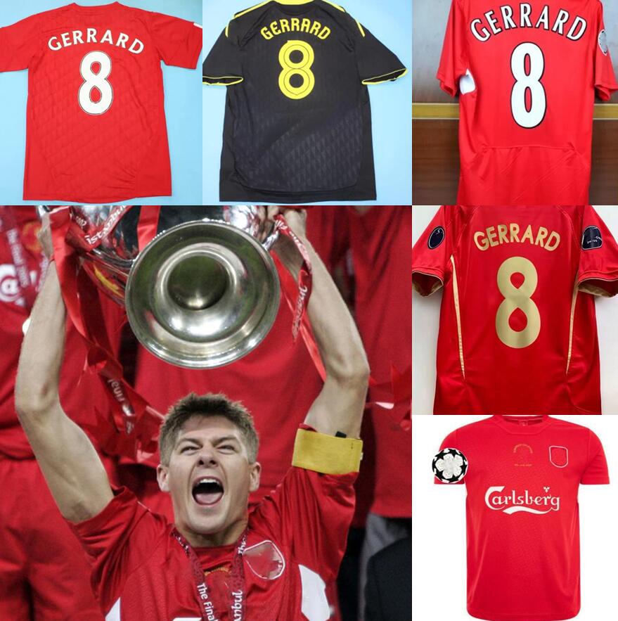 

2004 2005 07 08 home red Retro Soccer Jersey #8 Gerrard Steven 06 Fowler Alonso Hamann Champion Football Shirts 04 05 Vintage Calcio MAGLIA, 04/05 away+patch