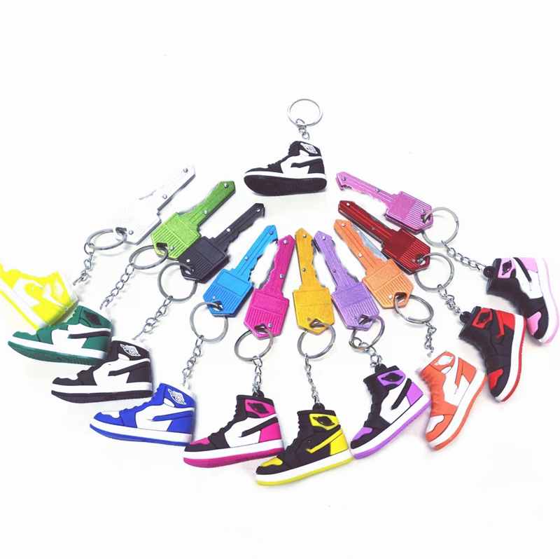 

10 Colors Designer 3D Silicone Sneaker Keychains With Multi-color Defense Key Knife Men Women High Quality Key Ring Fashion Shoes Keychain and Outdoor Tool
