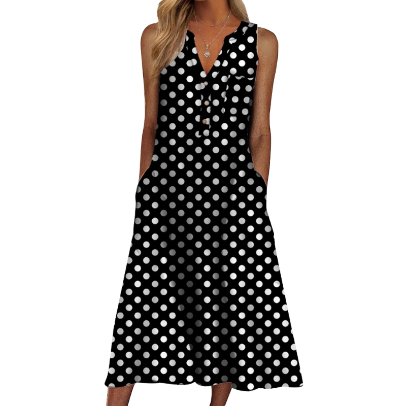 

Women Casual Dresses Summer Striped Button V-Neck Sleeveless Midi Dress with Pockets A-Line Flared Holiday Party, Purple